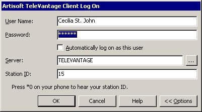 To change the TeleVantage Server or station ID 1. Start the Client program. If your system logs you on automatically, choose File > Log on as a different user after you start the Client. 2.
