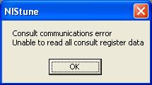 6. Nistune reports the error 'Cannot connect - Invalid CONSULT valid in address file' or Consult checksum error or Invalid USB ECU address access on connection This error is due to an internal