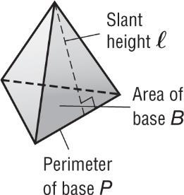 Surface Area of Pyramids The total surface area S.A. of a regular pyramid is the lateral area L.A. plus the area of the base.