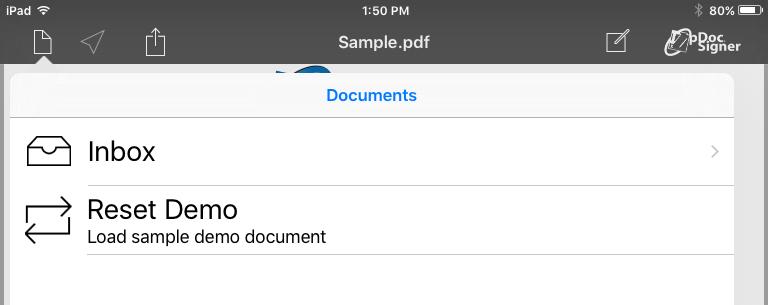 Once the PDF document is opened in pdoc Signer, a copy of the original document will also be available from pdoc Signer s Document icon under the Inbox folder, as shown in the following figure: Note:
