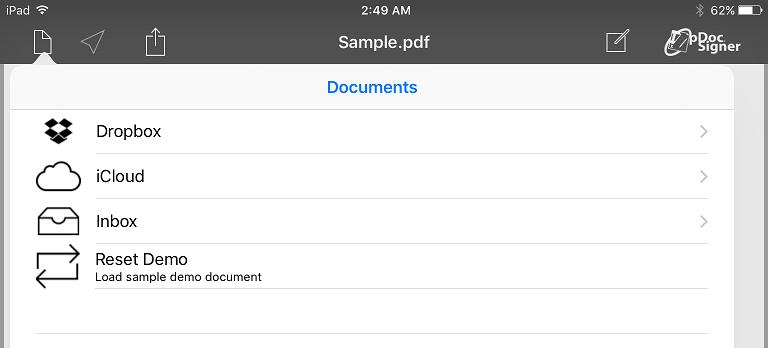 2 Opening Cloud PDF Documents pdoc Signer supports PDF documents stored in file cloud services (namely Apple s own icloud Drive and Drop Box).