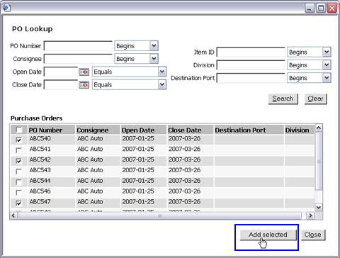 Figure 4: Lookup PO Pop-up Window 4 The POs will show up in field.