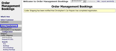 finished. Figure 4: New Manufacturer Profile 3 The new manufacturer name will be created and the shipper will be notified that you accepted their invitation to use OMB to book POs for them.