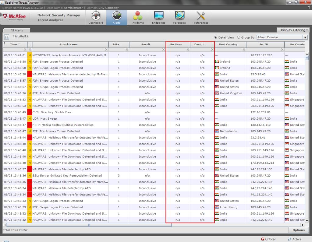 6 Integration with McAfee Logon Collector Display of Logon Collector details in the Threat Analyzer Display of Logon Collector details in the Alerts page