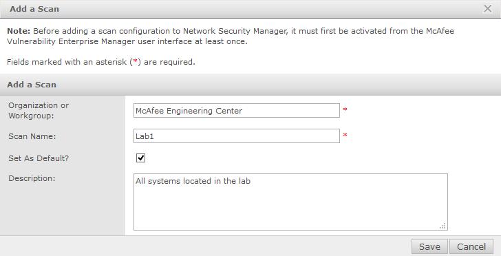 7 Integration with McAfee Vulnerability Manager McAfee Network Security Platform - Vulnerability Manager integration 2 To add a scan configuration, click New.