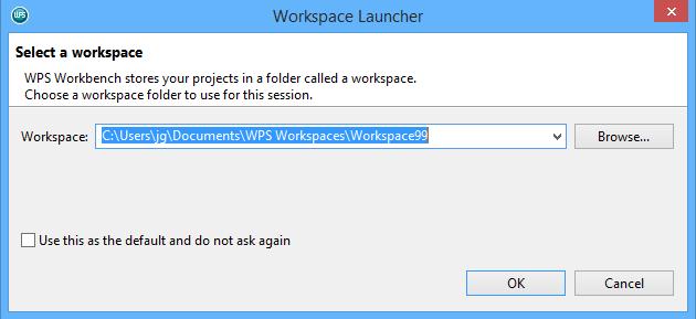 Getting started Workspace Launcher WPS Workbench is launched via \eclipse\workbench.exe in your WPS installation, or via the associated shortcut.
