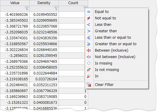 Filters can be applied to a dataset regardless of the mode in which it is opened. You can filter the contents of the dataset by variable, so that you see only the data that you need.