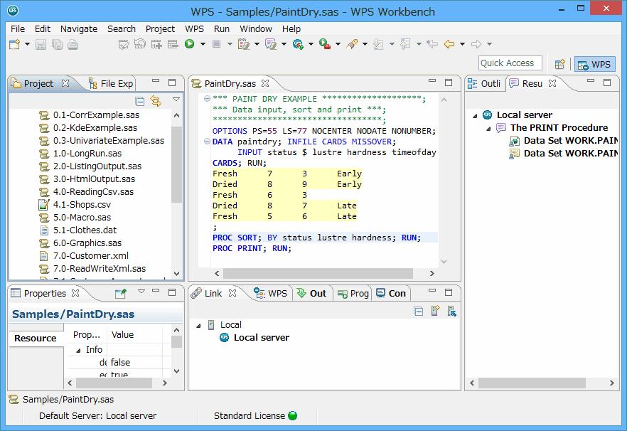 Default WPS perspective The following is an example of the default WPS perspective used immediately following the initial installation of WPS Workbench: The default WPS perspective shows all