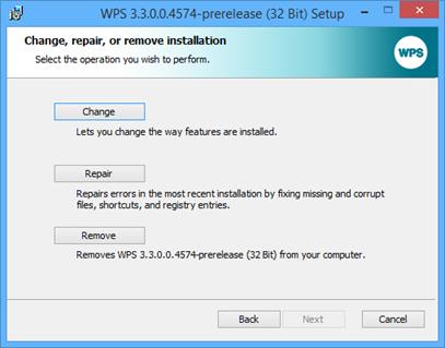 You will then come to the Custom Setup shown previously and can deselect WPS Local Server as shown, before completing the amended installation.