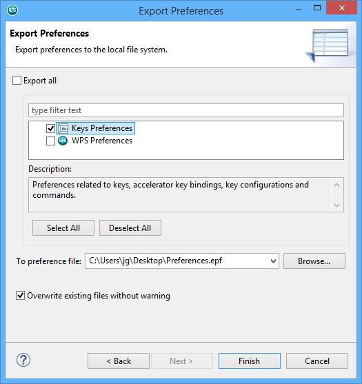 4. Ensure that WPS Preferences and/or Keys Preferences (refer to Shortcut Key Preferences) is ticked. 5.