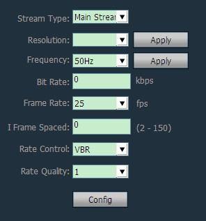 2.11.2. Video Stream type The stream type has main stream and sub stream Resolution Different models have different resolution Frequency Frequency is 50 HZ and 60 HZ, the default is 50 HZ Bit rate