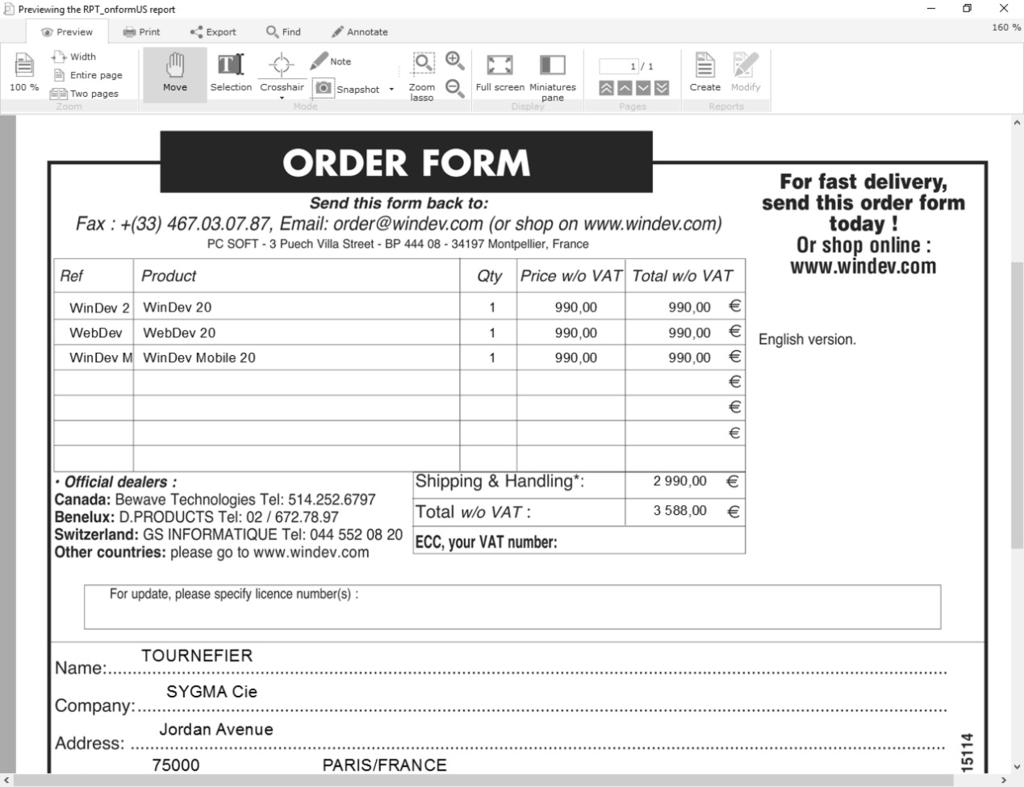 For example: The information specific to the form is as follows: the file containing the image of the form. The size of the report is automatically calculated according to the size of the form image.