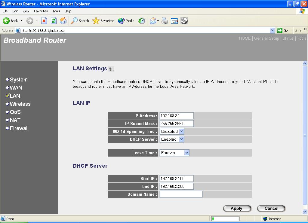 2.3 LAN The LAN Port screen below allows you to specify a private IP address for your router s LAN ports as well as a subnet mask for your LAN segment.