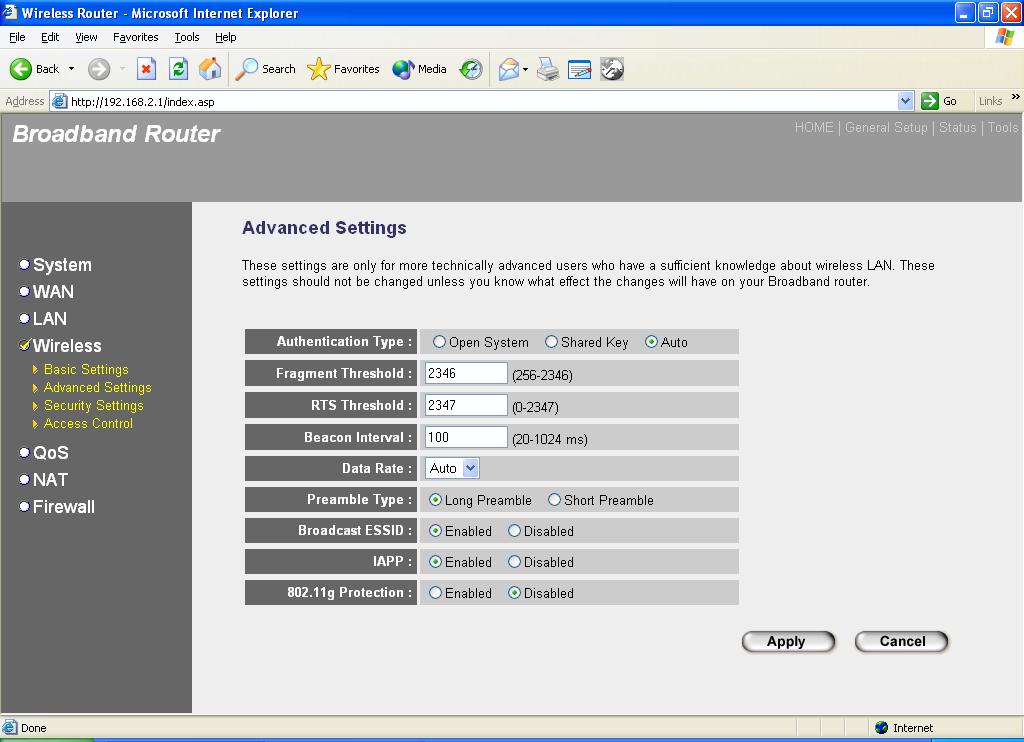 2.4.2 Advanced Settings You can set advanced wireless LAN parameters of this router.