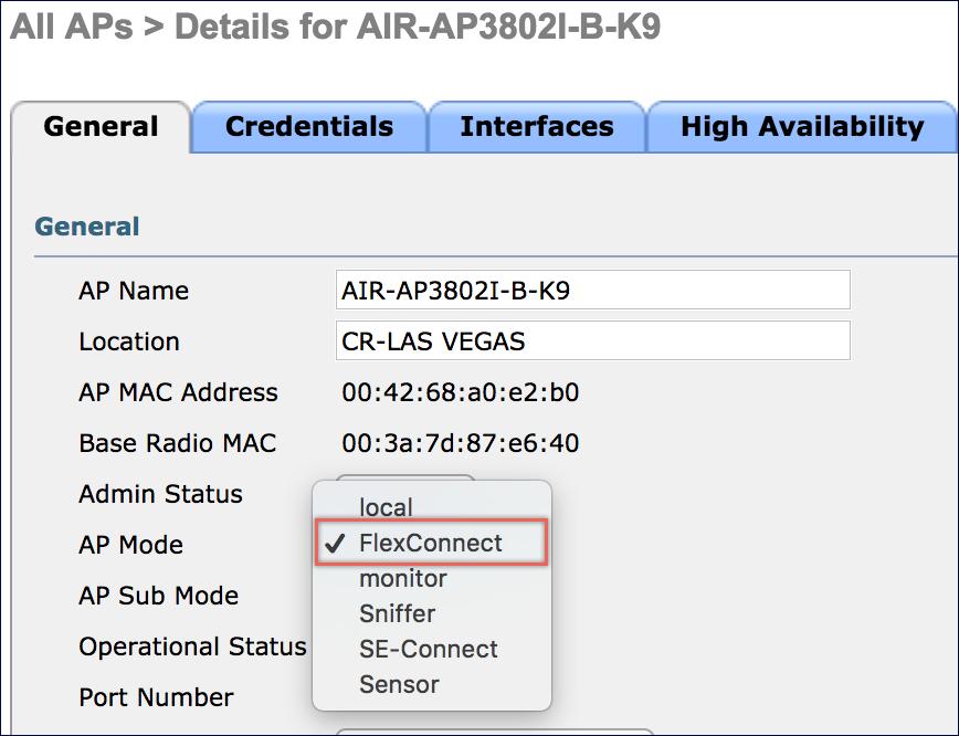 Step 1: Configure FlexConnect Mode on AP Enable FlexConnect mode per AP Supported APs: AP-1040, AP-1130, AP-1140, AP-1240, AP-1250, AP-1260, AP-1520, AP-1530, AP-1540, AP-1550,