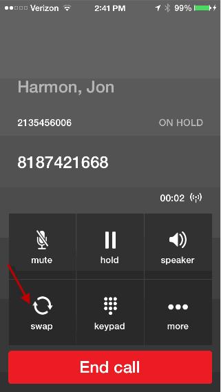 Call Waiting (Swap Calls) When there is more than one active call, you have a Swap option that allows you to switch between