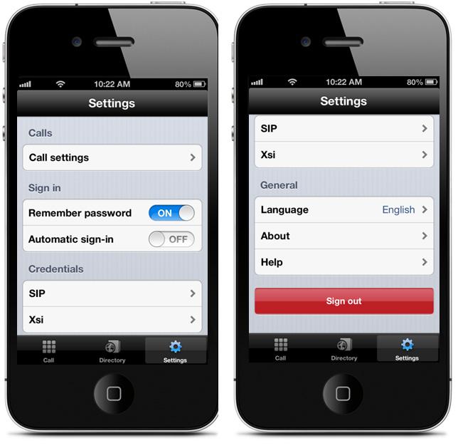 Settings Select Settings to browse and apply different settings to the Mobile App.