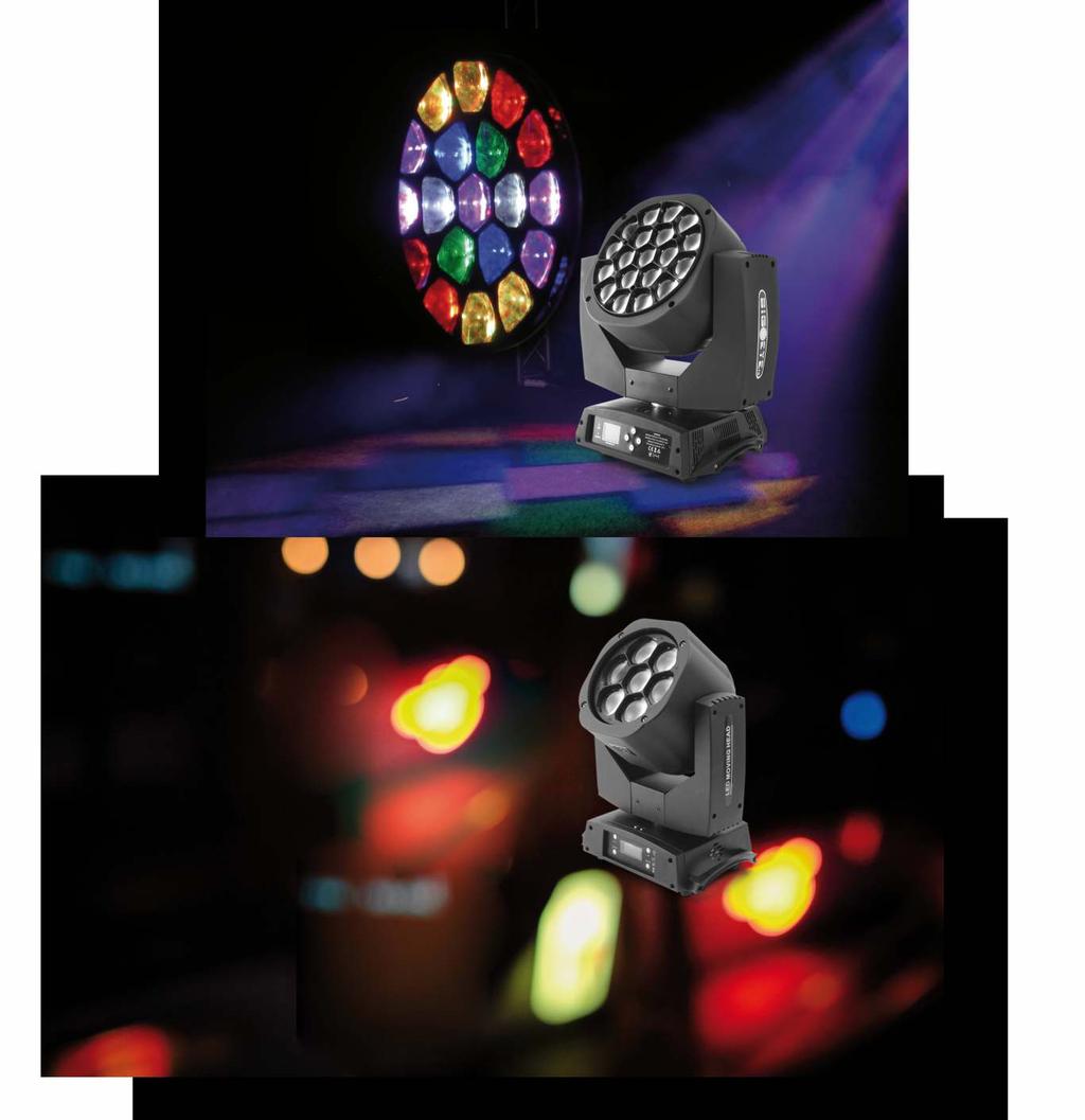 Kaleidoscope 19x15W v2 LED Moving Head RGBW 4in1 OSRAM [F7100078] Power consump on: 300W Power supply voltage: 90-240V Voltage frequency: 50/60Hz LED: 19x15W, 4in1 Color: RGBW Beam angle: 4-60