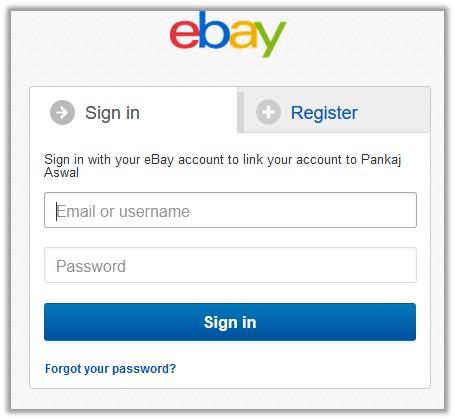 7. Enter the ebay login credentials, and then click the Sign in button.