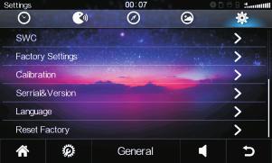 Settings In any mode, touch icon can switch Settings interface. Touch icon can set function's switch; up and down sliding can enter next page.