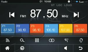 Touch radio menu's icon, can switch between Fm1/ FM2/FM3/AM1/AM2. 3.