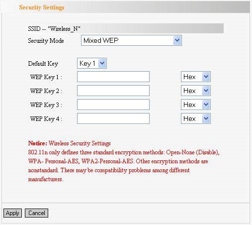 Wireless Security Settings a. Mixed WEP WEP (Wired Equivalent Privacy) is an encryption method used to protect your wireless data communications.