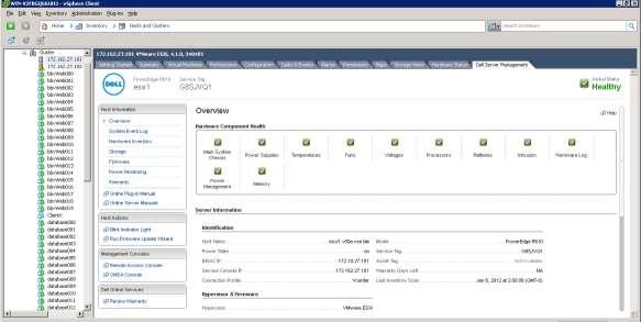 Figure 3. Screenshot of Dell Management Plug-in for vcenter 6.