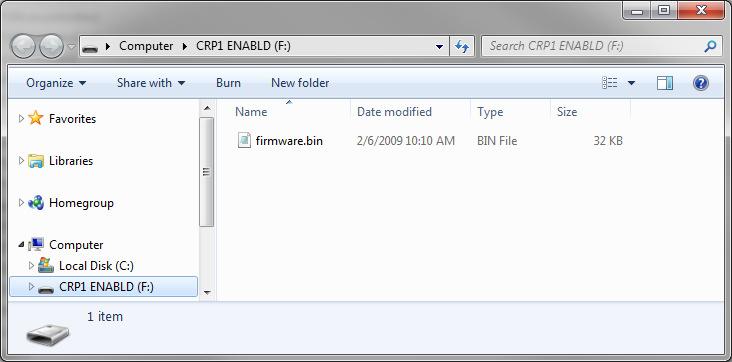 Note that the contents of CRP1 will always be displayed as firmware.bin.