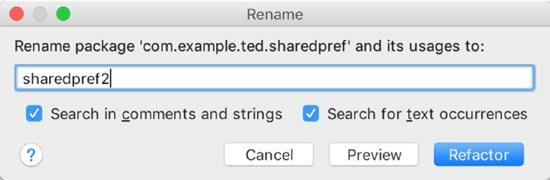 190 CHAPTER 10: Data Persistence 6. AS3 will ask for the new name of the package We want to rename it to sharedpref2 (Figure 10-9).