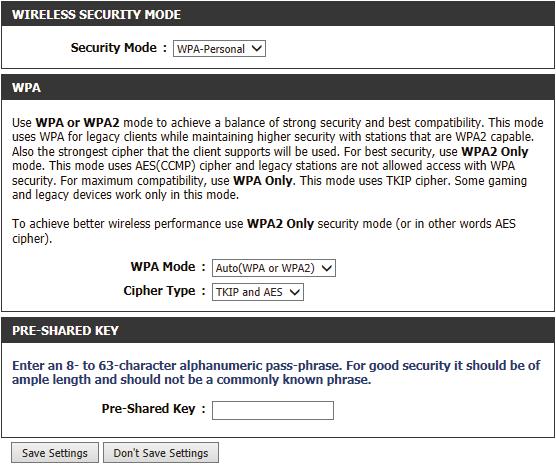 Section 2 - Setting Up With a Web Browser - Access Point Mode Wi-Fi Protected Access (WPA/WPA2) This is a newer and more secure protocol for wireless security.