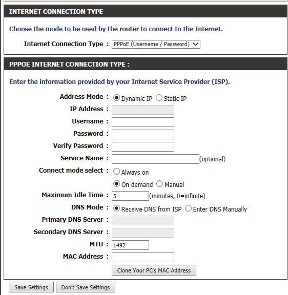 Section 2 - Setting Up With a Web Browser - Router Mode Primary / Secondary DNS Server: MTU: MAC Address: If you selected Enter DNS Manually above, enter the primary (and if applicable, secondary)