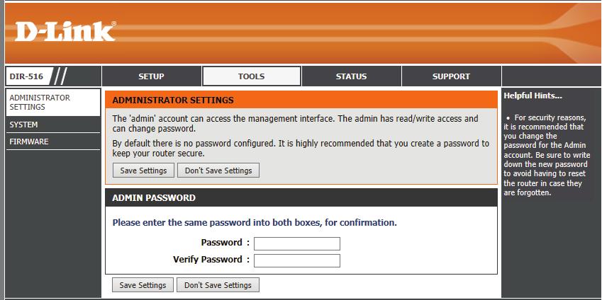 Section 2 - Setting Up With a Web Browser - Router Mode Tools Administrator Settings This page allows you to change the router s password.