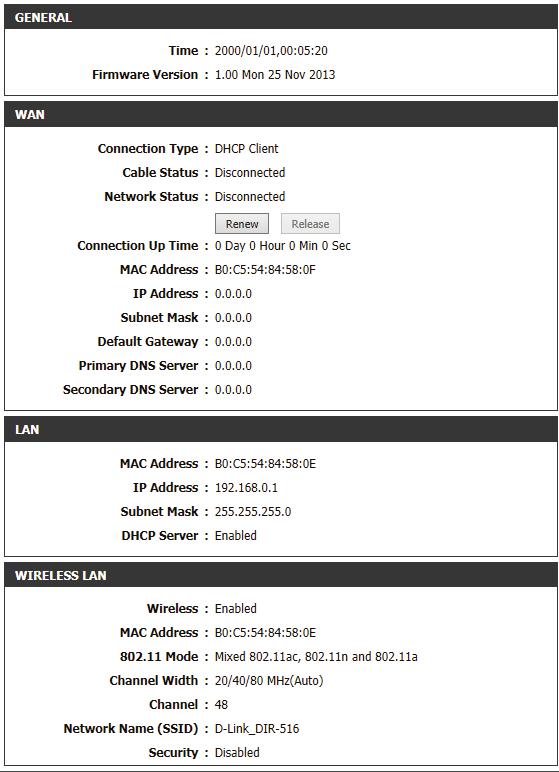 Section 2 - Setting Up With a Web Browser - Router Mode Status Device Info This page displays the current status and basic settings of the router.