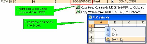 Implementing DDE Once you have defined the PLC and the operands to be accessed by UniDDE, you must create an Excel file to exchange data. Creating the Excel file Read 1.