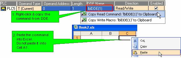 In order to write to operands via Excel, you can add a Command button and paste the UniDDE command into the button's VB code. 1.