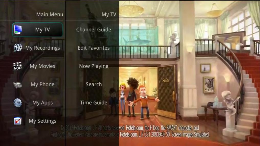 My TV Menu Along with being able to access almost all functions with specific buttons on the remote control, you can also access these controls through the Main Menu. 1.
