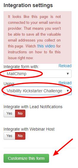 the list you created in STEP 2 in MailChimp (if you do not see it, click Reload to