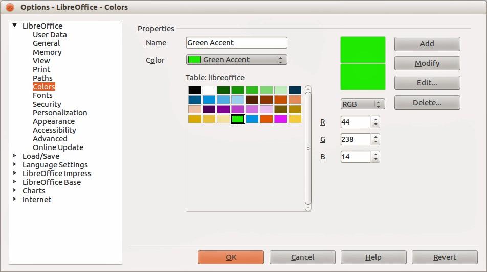 Figure 2: Options LibreOffice Print dialog Color options In the Options dialog, click LibreOffice > Colors to specify colors used in LibreOffice documents.