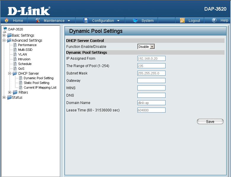 DHCP Server Dynamic Pool Settings The DHCP address pool defines the range of the IP address that can be assigned to stations in the network.