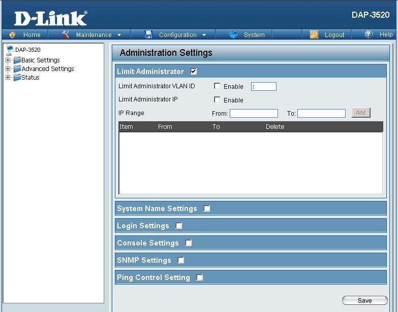 Limit Administrator VLAN ID: Check the box provided and then enter the specific VLAN ID that the administrator will be allowed to log in from.