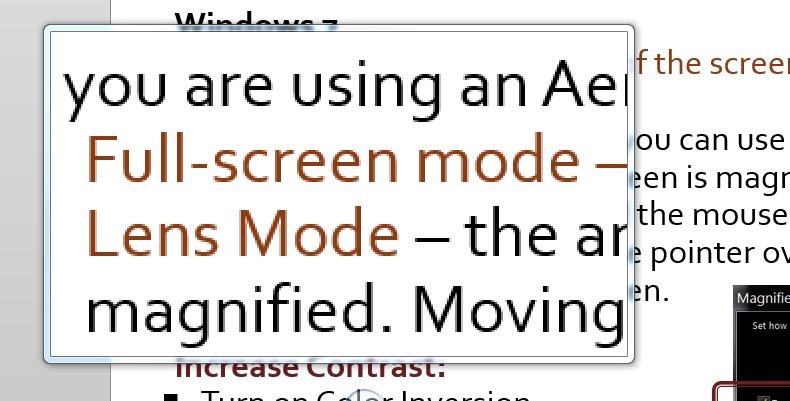 Magnifier Lens Mode Available only in Aero Themes : A separate window