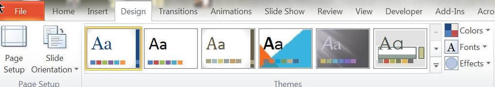 Slide Design Use Templates Choose a pre-defined slide template.
