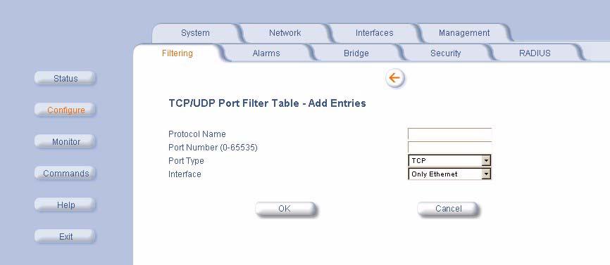Setting Filters 4. Under the heading, TCP/UDP Port Filter Table, click Add. Figure 4-13: Adding a Port to the TCP/UDP Port Filter Table 14.