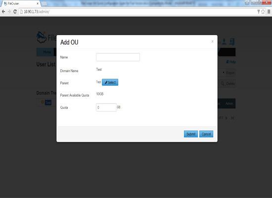 Create Organizational Unit (OU) 1. Go to Domain User List. 2. Right-click on the listed Domain where the OU will be created, and choose Add OU. 3. Enter a Name for the new OU. 4.