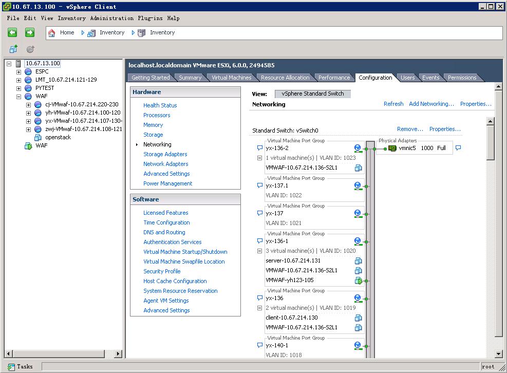 Step 1 Perform step 1 in section 3.2 Installation Procedure to access the ESXi host from vsphere Client. Step 2 Configure the virtual switch. a. Click the Configuration tab and, in the Hardware section, click Networking.