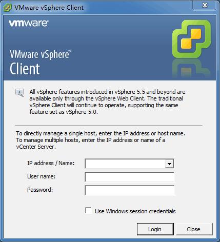 Figure 5-1 VMware vsphere Client Step 2 Configure login parameters in the VMware vsphere Client dialog box.