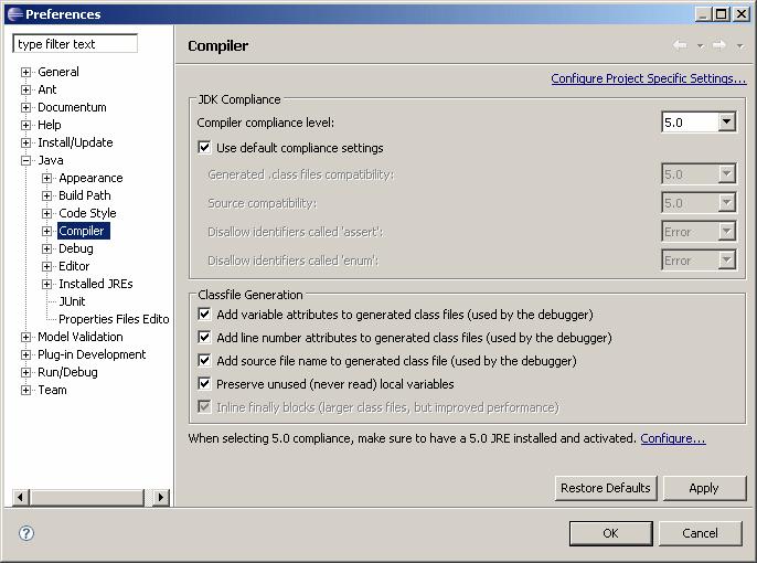 Understanding Documentum Composer 2. Verify that the compiler compliance level is set to 5.