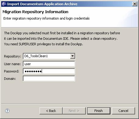 Managing Projects 5. Enter information for the version 6 migration repository, as described in Table 2,