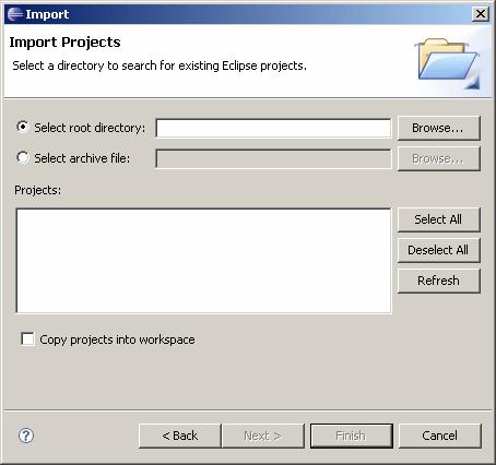 Managing Projects 2. Expand the Documentum folder, select External projects into workspace, then click Next. The Import Projects dialog displays. 3.