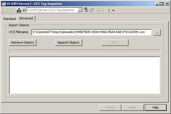 Advanced Function Section 3 DCI Tag Importer Advanced Function The Advanced Tab containing the OCS file name information is shown in Figure 5.